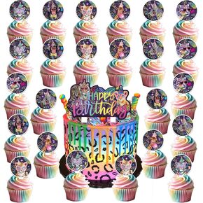 25PCS Neon Leopard Cupcake Toppers, Rainbow Cheetah Print Birthday Party Decorations for Jungle Animals Party Supplies in Saudi Arabia