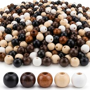 200pcs 16mm Large Hole Wooden Beads for Crafts, Natural Round Rustic Farmhouse Wood Beads in 5 Colors for DIY Jewelry Making, Home Decor & Handmade Crafts in Saudi Arabia