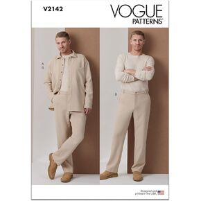 قميص Vogue V2142AA للرجال ذو أكتاف منسدلة وسروال مستقيم مناسب، رمز التصميم V2142، المقاسات 34-36-38-40-42 in Kuwait
