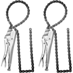 QWORK Locking Chain Clamp, 2 Pack 9-Inch Chain Grip with 35.8-Inch Chains, Heavy Duty Steel Locking Chains Pliers for Any Shaped Objects in Kuwait