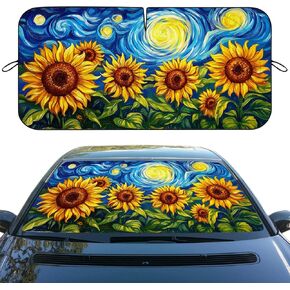 Sunflower Car Windshield Sunshades Starry Night Blue Swirl Sky Botanical Front Window Sun Shade Blocks UV Rays Sun Visor Protector for Car Sedan Truck SUV Accessories 59" L x 31.5" W in Saudi Arabia
