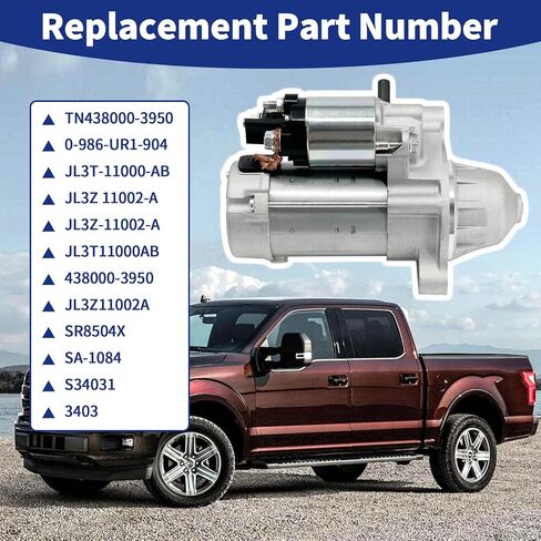 438000-3950 Starter Motor Compatible with 2018 2019 2020 Ford F-150 5.0L V8, Replace # JL3T-11000-AB, JL3Z 11002-A, JL3Z-11002-A, SR8504X, 0-986-UR1-904, TN438000-3950, 34031, S34031, SA-1084 in Saudi Arabia