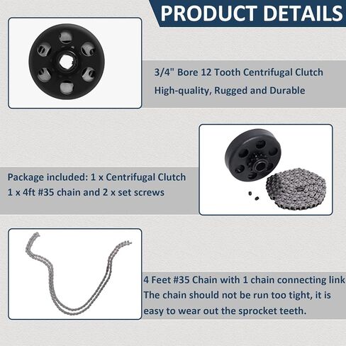 Centrifugal Go Kart Clutch 3/4" Bore 12 Tooth with #35 Chain, Upgraded Clutch for Predator 212cc, Honda GC/GX Engines 2-6.5 HP, Perfect Replacement for Go Karts, Mini Bikes, Fun Karts in Saudi Arabia