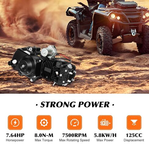 125cc Engine Semi Auto Engine Motor with Reverse Electric Starter 4 Stroke Gas Engine Motor Complete Kit 4 Speed Motorcycle Engine with CDI Ignition System for ATVs, Go-Karts, Tricycles in Saudi Arabia
