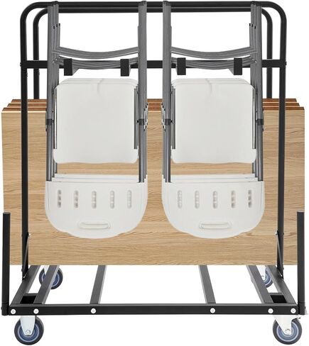 Folding Table and Chair Cart, 330.69 Lbs Capacity Rolling Utility Metal Cart with Locking Wheels, Folding Table Storage Rack, Heavy Duty Chair Trolley for Event Site, Hotel, Outdoor Gathering in Saudi Arabia