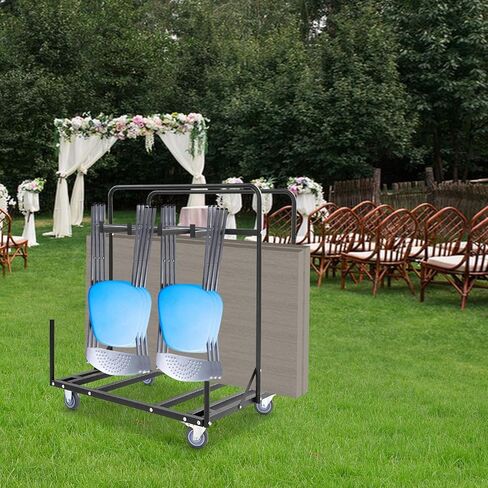 Folding Table and Chair Cart, 330.69 Lbs Capacity Rolling Utility Metal Cart with Locking Wheels, Folding Table Storage Rack, Heavy Duty Chair Trolley for Event Site, Hotel, Outdoor Gathering in Saudi Arabia