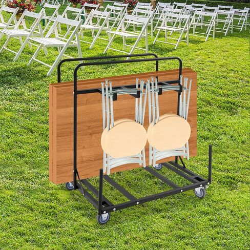 Folding Table and Chair Cart, 330.69 Lbs Capacity Rolling Utility Metal Cart with Locking Wheels, Folding Table Storage Rack, Heavy Duty Chair Trolley for Event Site, Hotel, Outdoor Gathering in Saudi Arabia