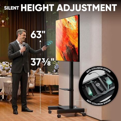 ONKRON Motorized TV Stand on Wheels for 43-75 Inch Screen, max Load 154.3 lbs, Height Adjustable with Remote, TV Portable Stand Tilt, max VESA 600x400 Electric Mobile TV Cart Rolling TV Stand Black in Kuwait