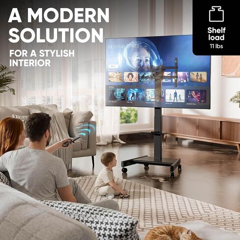 ONKRON Motorized TV Stand on Wheels for 43-75 Inch Screen, max Load 154.3 lbs, Height Adjustable with Remote, TV Portable Stand Tilt, max VESA 600x400 Electric Mobile TV Cart Rolling TV Stand Black in Kuwait