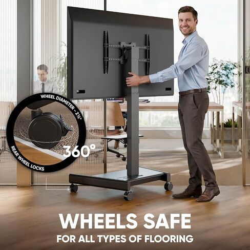 ONKRON Motorized TV Stand on Wheels for 43-75 Inch Screen, max Load 154.3 lbs, Height Adjustable with Remote, TV Portable Stand Tilt, max VESA 600x400 Electric Mobile TV Cart Rolling TV Stand Black in Kuwait