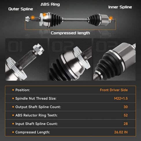 Front Left CV Axle Shaft Assembly Compatible with Hyundai 2010 2011 2012 Santa Fe, Kia 2011 2012 2013 Sorento, Driver Side 66-3653 L4 2.4L V6 3.5L in Kuwait