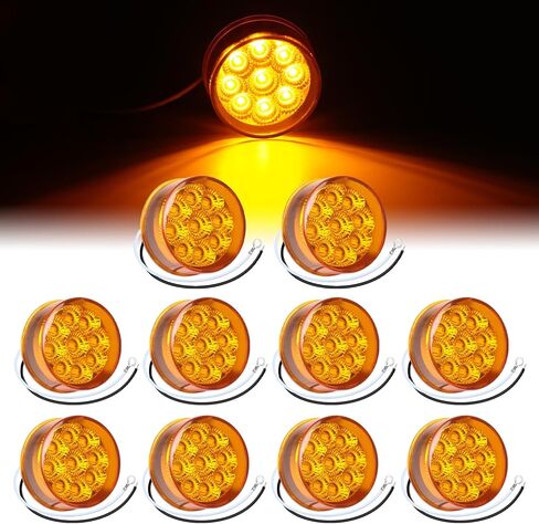 TMH Pack of 8 Mini Round 2" Side Marker 4 Amber + 4 Red Lights with Reflectors 9LED Clearance Lights, Wire Pigtail Sealed Waterproof for Trailer Truck Van Boat Pick-up, 12V DC in Kuwait