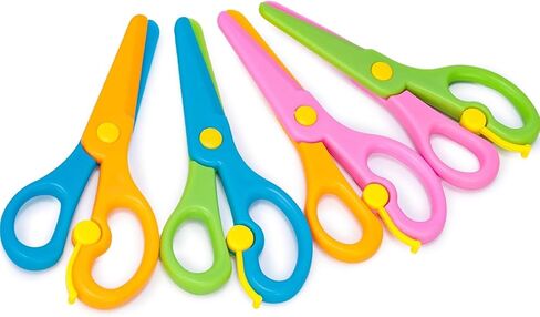 4Pcs Blunt Tip Toddlers Training Scissors, Plastic Safety Scissors for Early Preschool Development Tools, Anti-Pinch Design, Child Hand Teachers Eye Coordination Development, DIY Craft Projects in Kuwait