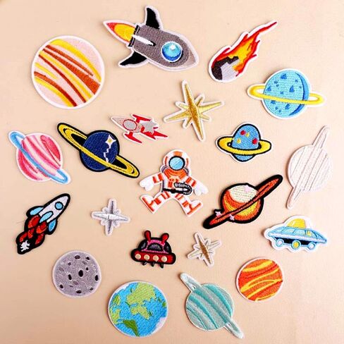YLY Iron On Patch,21Pcs Solar System Space Planets Embroidered Patches Applique Kit Assorted Size Decoration Sew On Patches for Clothing,Bag,Cap,Jacket,Backpack,Jeans in Saudi Arabia