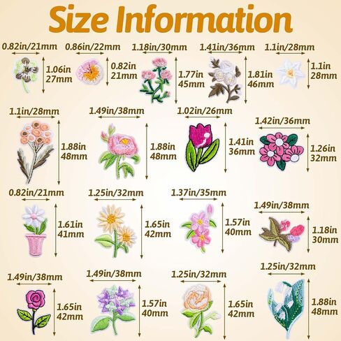 20pcs Iron on Flower Patches, Colorful Mini Embroidered Floral Appliques, 17 Styles Sew on Bouquet Repair Decoration Patches for Crafts, Backpacks, Jackets in Kuwait