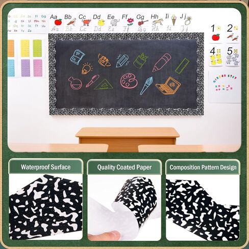 AWIZOM 99 Feet Composition Bulletin Board Borders Composition Die-Cut Rolled Border Trim Black and White Classroom Bulletin Board Decorations for Back to School Homeschool Offices Wall Decor in Kuwait