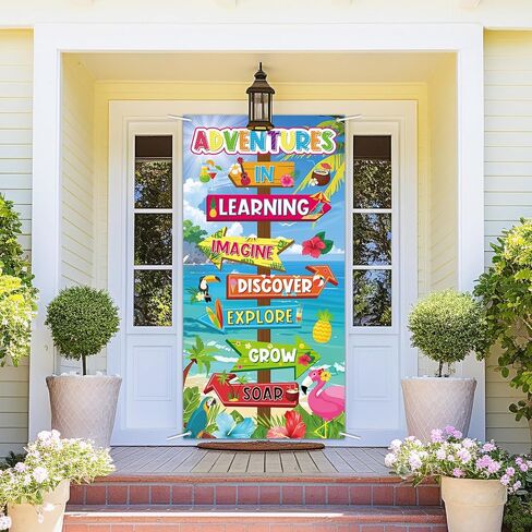Wiooffen Hawaii Classroom Door Cover Decoration Summer Back to School Classroom Decor Adventures In Reading Wall Door Banner Signpost Porch Backdrop Sign for Kindergarten Preschool Elementary in Kuwait