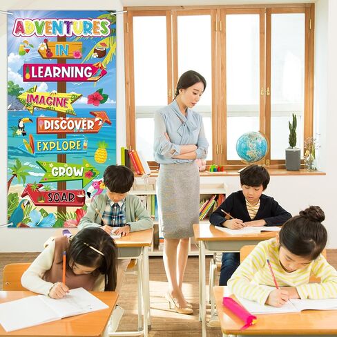 Wiooffen Hawaii Classroom Door Cover Decoration Summer Back to School Classroom Decor Adventures In Reading Wall Door Banner Signpost Porch Backdrop Sign for Kindergarten Preschool Elementary in Kuwait