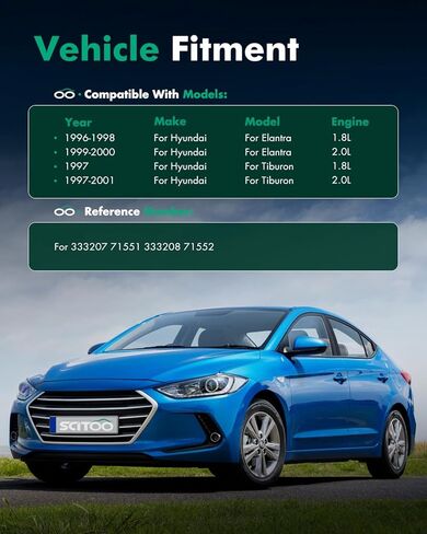 صدمات Scitoo، ممتصات الصدمات الخلفية للغاز تناسب 1996 1997 1998 1999 2000 Hyundai Elantra، 1997 1998 1999 2000 2001 Hyundai Tiburon متوافق مع 333207 71551 333208 71552 مجموعة من 2 in Kuwait