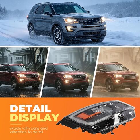 Passenger Headlight Compatible with 2016-2018 Explorer Limited/XLT/Platinum Black Bezel w/DRL Right Side Headlamp FB5Z13008B in Kuwait