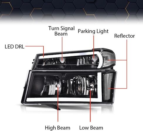 PIT66 LED DRL Headlights, Compatible with 2004-2012 Chevy Colorado/2004-2012 GMC Canyon/2006 Isuzu i-280 i-350/2007-2008 Isuzu i-290 i-370 Clear Lens Black Housing Clear Reflector, Left&Right in Kuwait