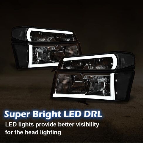 PIT66 LED DRL Headlights, Compatible with 2004-2012 Chevy Colorado/2004-2012 GMC Canyon/2006 Isuzu i-280 i-350/2007-2008 Isuzu i-290 i-370 Clear Lens Black Housing Clear Reflector, Left&Right in Kuwait