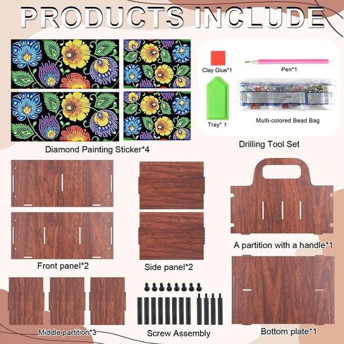 Diamond Painting Kit Storage Box, Colorful Flowers 5D DIY Open Multi-Compartment Organizer for Desktop Items, Snack Box, Handmade Creative Gift in Kuwait