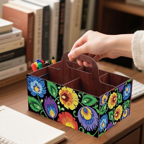 Diamond Painting Kit Storage Box, Colorful Flowers 5D DIY Open Multi-Compartment Organizer for Desktop Items, Snack Box, Handmade Creative Gift in Kuwait