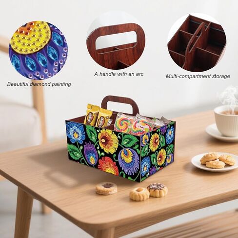 Diamond Painting Kit Storage Box, Colorful Flowers 5D DIY Open Multi-Compartment Organizer for Desktop Items, Snack Box, Handmade Creative Gift in Kuwait