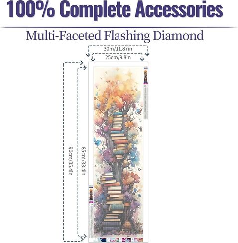 Large Diamond Art Painting, DIY Book Round Diamond Painting Kits for Adults Beginners, Crystal Rhinestones for Home Wall Decoration Gift,30x90cm/11.8×35.4in in Kuwait