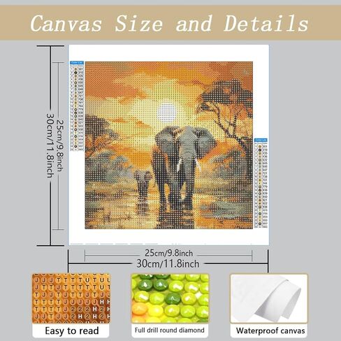 AMORARS Elephant Diamond Art Kits for Adults - 5D Diamond Painting Kit for Beginners, Round Diamond Dot Gem Art Home Decoration Crafts Gifts, 12X12Inch in Saudi Arabia