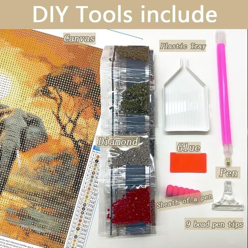 AMORARS Elephant Diamond Art Kits for Adults - 5D Diamond Painting Kit for Beginners, Round Diamond Dot Gem Art Home Decoration Crafts Gifts, 12X12Inch in Saudi Arabia