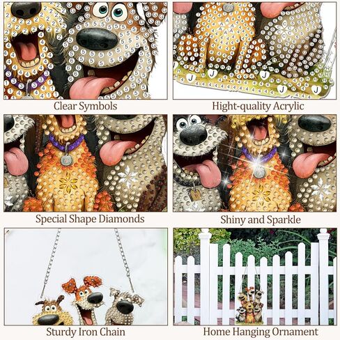 CEOVR Dog شنقا الفن الماسي للبالغين، قلادة اللوحة الماسية للكلب المضحك للمبتدئين، زخرفة نافذة فنية على شكل جوهرة خاصة، ديكور حائط منزلي أكريليك مع سلسلة، طقم صندوق 5.9 × 7.87 بوصة in Kuwait