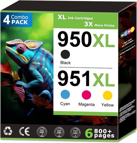 950XL 951XL Ink Cartridges Replacement for HP 950 951 Ink Cartridges Combo Pack Compatible with HP OfficeJet Pro 8100 8600 8610 8615 8620 Printer (4 Pack), 950 Black 951 Color, Updated With V17.2.1 in Saudi Arabia