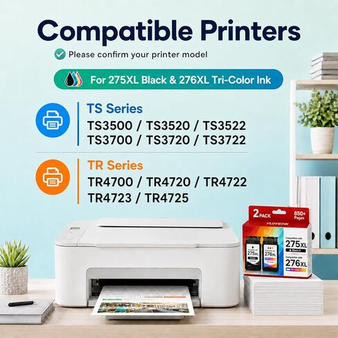275XL 276XL Ink Cartridges Combo Pack Replacement for Canon Ink 275 and 276 PG-275XL CL-276XL to use with Pixma TR4720 TS3720 TS3722 TR4700 TS3522 TS3500 TS3700 Printer (2 Pack, 1 Black 1 Color) in Saudi Arabia