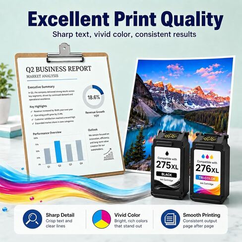 275XL 276XL Ink Cartridges Combo Pack Replacement for Canon Ink 275 and 276 PG-275XL CL-276XL to use with Pixma TR4720 TS3720 TS3722 TR4700 TS3522 TS3500 TS3700 Printer (2 Pack, 1 Black 1 Color) in Saudi Arabia