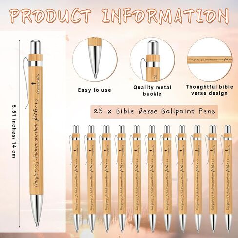 Spakon 25-Piece Father's Day Christian Gift Set with Bible Verse Bamboo Pens, Wooden Scripture Bookmarks, and Organza Bags in Kuwait