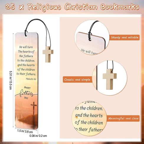 Spakon 25-Piece Father's Day Christian Gift Set with Bible Verse Bamboo Pens, Wooden Scripture Bookmarks, and Organza Bags in Kuwait