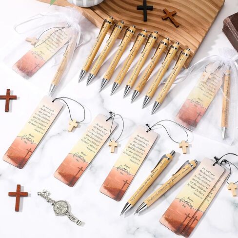 Spakon 25-Piece Father's Day Christian Gift Set with Bible Verse Bamboo Pens, Wooden Scripture Bookmarks, and Organza Bags in Kuwait