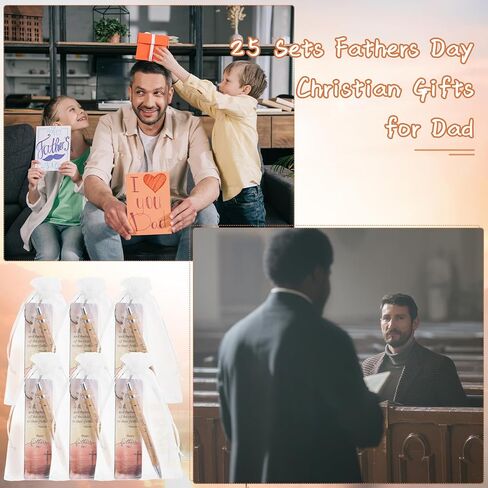 Spakon 25-Piece Father's Day Christian Gift Set with Bible Verse Bamboo Pens, Wooden Scripture Bookmarks, and Organza Bags in Kuwait
