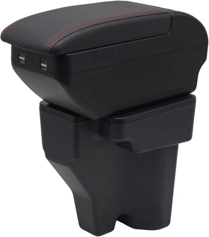 YJYWZH Car Armrest Box for Hyundai Venue 2021-2026 Accessories Center Console Organizer, Interior Double-Layer Storage Box Leather Arm Rest with Hidden Cup Holder Phone Holder Black Thread in Saudi Arabia