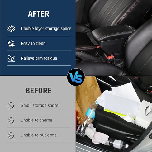 YJYWZH Car Armrest Box for Hyundai Venue 2021-2026 Accessories Center Console Organizer, Interior Double-Layer Storage Box Leather Arm Rest with Hidden Cup Holder Phone Holder Black Thread in Saudi Arabia
