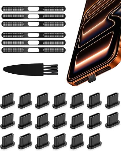 USB C Dust Plug Port Cover Protectors 20 PCS with Phone Speaker Cover Bumper Stickers 6 PCS Compatible with iPhone 16 15 Pro Max Plus with Cleaning Brush Accessories in Saudi Arabia