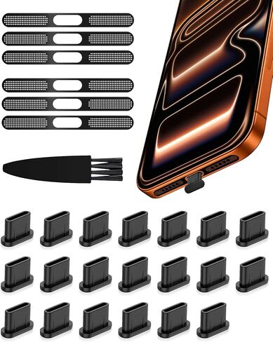 USB C Dust Plug Port Cover Protectors 20 PCS with Phone Speaker Cover Bumper Stickers 6 PCS Compatible with iPhone 16 15 Pro Max Plus with Cleaning Brush Accessories in Saudi Arabia