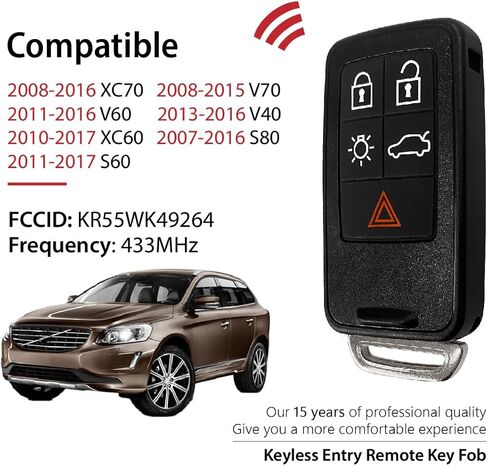 2 بديل بدون مفتاح لـ 2014 2015 2016 2017 فولفو XC70 V70 V60 V40 XC60 S80 S60 مفتاح فوب للتحكم عن بعد KR55WK49264 5 أزرار 433 ميجاهرتز in Kuwait