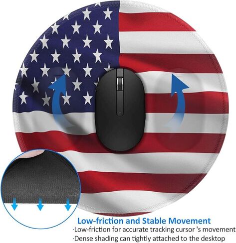 USA Flag Mouse Pad with Non-Slip Rubber Base Round Gaming Pads Mousepad Mouse Mat for Computer Office Desk Accessories in Saudi Arabia