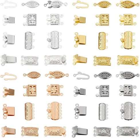 32Pcs 16 Styles Filigree Pearl Clasps 304 Stainless Steel Multi-Strand Box Clasps Rectangle Flower Fish Necklace Clasps Bracelet Connectors for Layered Necklaces Bracelet Jewelry Making in Saudi Arabia