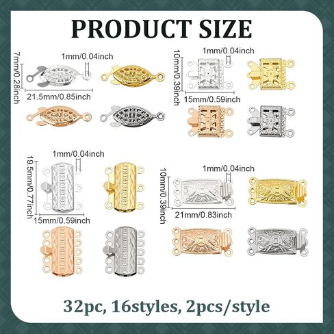 32Pcs 16 Styles Filigree Pearl Clasps 304 Stainless Steel Multi-Strand Box Clasps Rectangle Flower Fish Necklace Clasps Bracelet Connectors for Layered Necklaces Bracelet Jewelry Making in Saudi Arabia