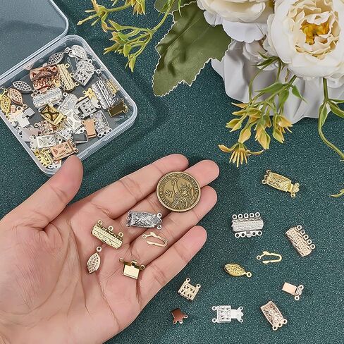 32Pcs 16 Styles Filigree Pearl Clasps 304 Stainless Steel Multi-Strand Box Clasps Rectangle Flower Fish Necklace Clasps Bracelet Connectors for Layered Necklaces Bracelet Jewelry Making in Saudi Arabia
