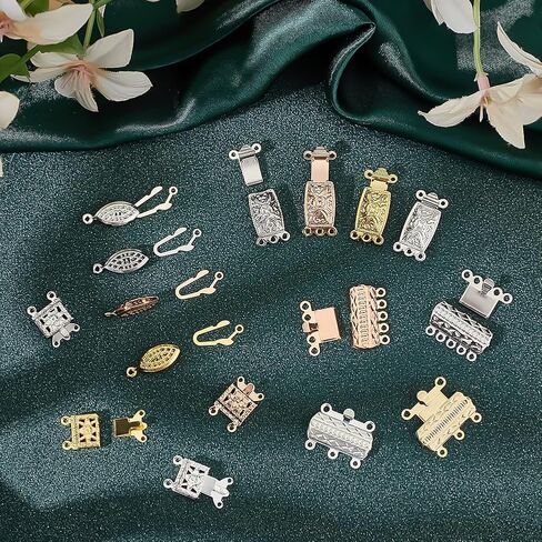 32Pcs 16 Styles Filigree Pearl Clasps 304 Stainless Steel Multi-Strand Box Clasps Rectangle Flower Fish Necklace Clasps Bracelet Connectors for Layered Necklaces Bracelet Jewelry Making in Saudi Arabia